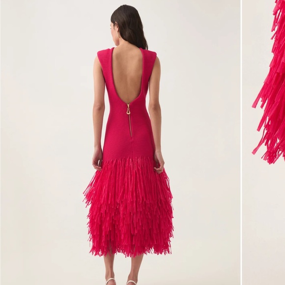 Aje Rushes Raffia Knit Midi Dress in Deep Fuschia Pink size small - Picture 4 of 13